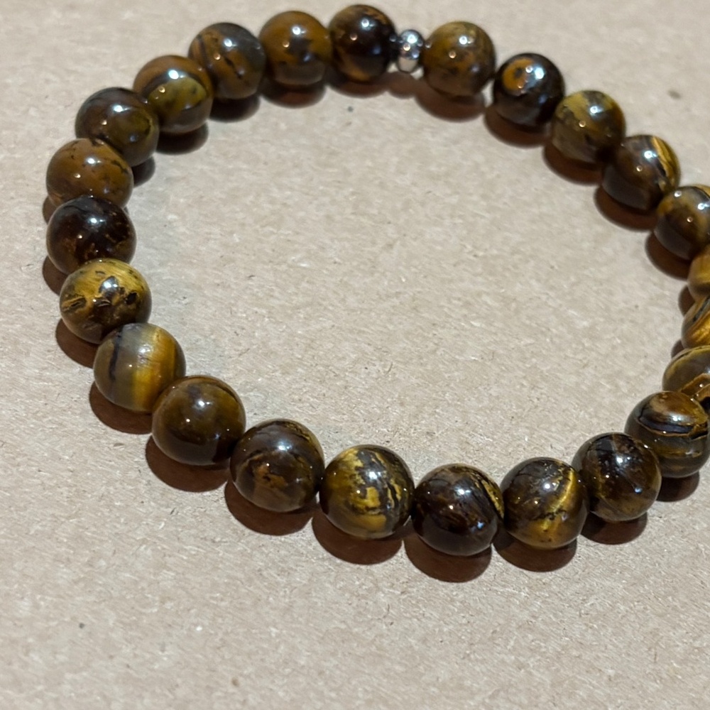 TIGER EYE NATURAL STONE BEADED BRACELET - Stretch